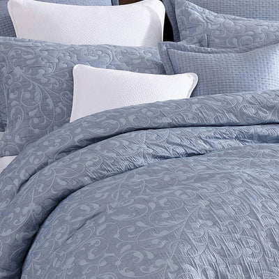 Private Collection Leoni Blue Polyester Cotton Jacquard Quilt Cover Set Super King Payday Deals