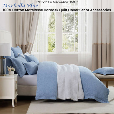 Private Collection Marbella Blue 100% Cotton Matelasse Quilt Cover Set King Payday Deals