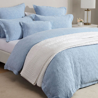 Private Collection Marbella Blue 100% Cotton Matelasse Quilt Cover Set King Payday Deals