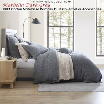 Private Collection Marbella Dark Grey 100% Cotton Matelasse Quilt Cover Set King Payday Deals