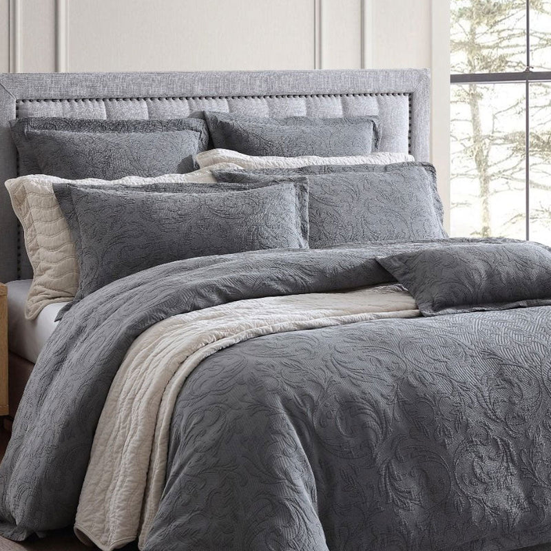 Private Collection Marbella Dark Grey 100% Cotton Matelasse Quilt Cover Set King Payday Deals