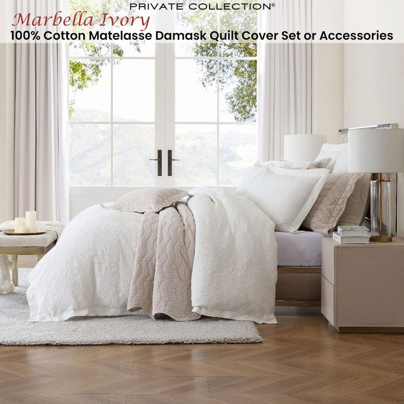 Private Collection Marbella Ivory 100% Cotton Matelasse Quilt Cover Set King Payday Deals