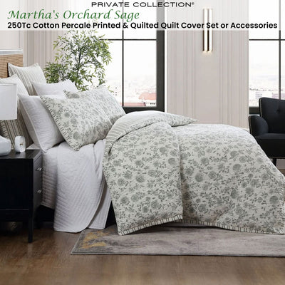 Private Collection Martha's Orchard Sage 250Tc Cotton Percale Printed & Quilted Quilt Cover Set King Payday Deals