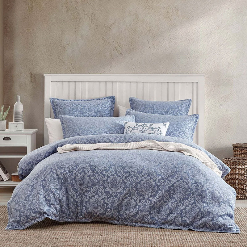 Private Collection Monterey Wedgwood Plain Dyed Chenille Jacquard Quilt Cover Set King Payday Deals