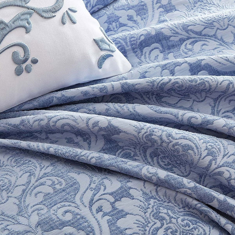 Private Collection Monterey Wedgwood Plain Dyed Chenille Jacquard Quilt Cover Set King Payday Deals