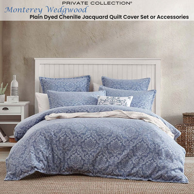 Private Collection Monterey Wedgwood Plain Dyed Chenille Jacquard Quilt Cover Set Super King Payday Deals