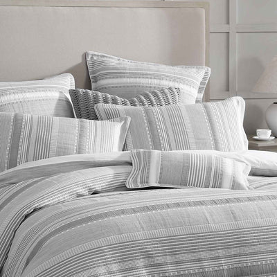 Private Collection Sinclair Silver Self Flanged Striped Quilt Cover Set King Payday Deals