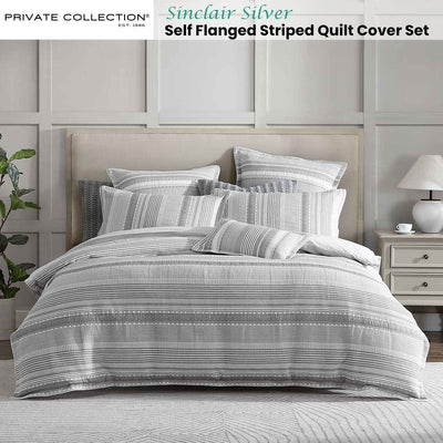 Private Collection Sinclair Silver Self Flanged Striped Quilt Cover Set King Payday Deals