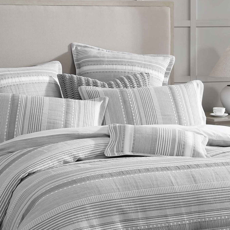 Private Collection Sinclair Silver Self Flanged Striped Quilt Cover Set Queen Payday Deals