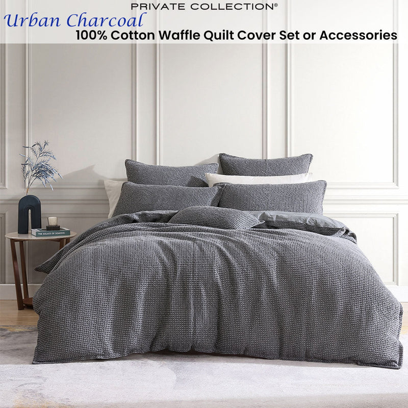 Private Collection Urban Charcoal 100% Cotton Waffle Quilt Cover Set Super King Payday Deals