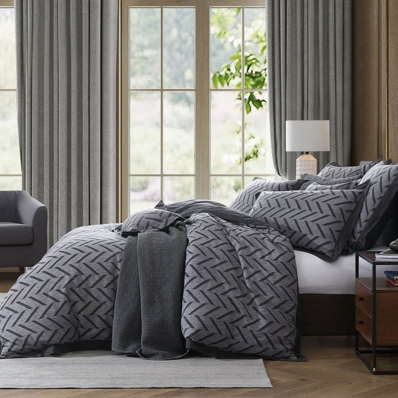 Private Collection Westport Charcoal Jacquard Quilt Cover Set King Payday Deals