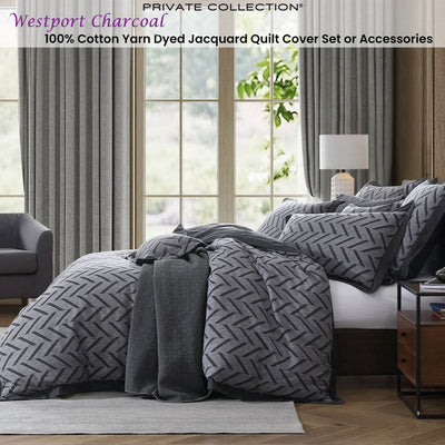 Private Collection Westport Charcoal Jacquard Quilt Cover Set King Payday Deals