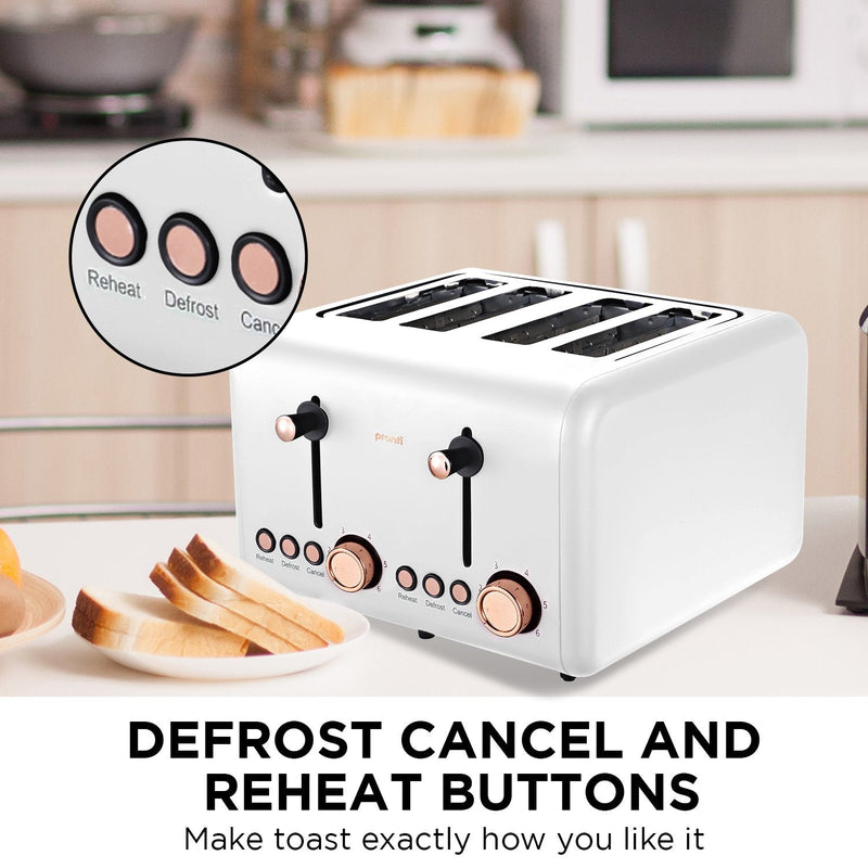 Pronti 4 Slice Toaster Rose Trim Collection - White Payday Deals