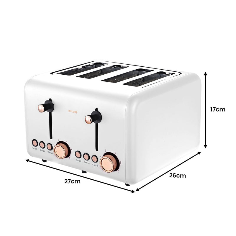 Pronti 4 Slice Toaster Rose Trim Collection - White Payday Deals