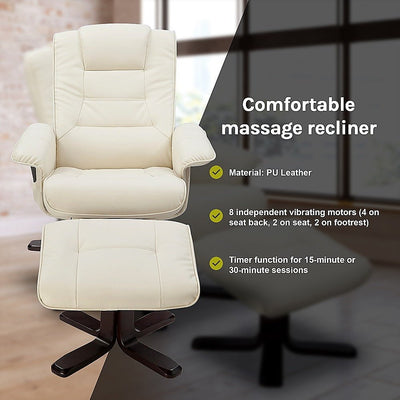 PU Leather Massage Chair Recliner Ottoman Lounge Remote Payday Deals