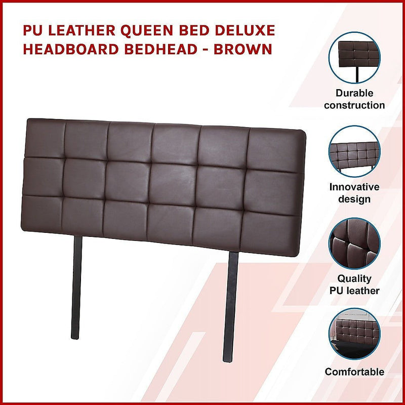 PU Leather Queen Bed Deluxe Headboard Bedhead - Brown Payday Deals