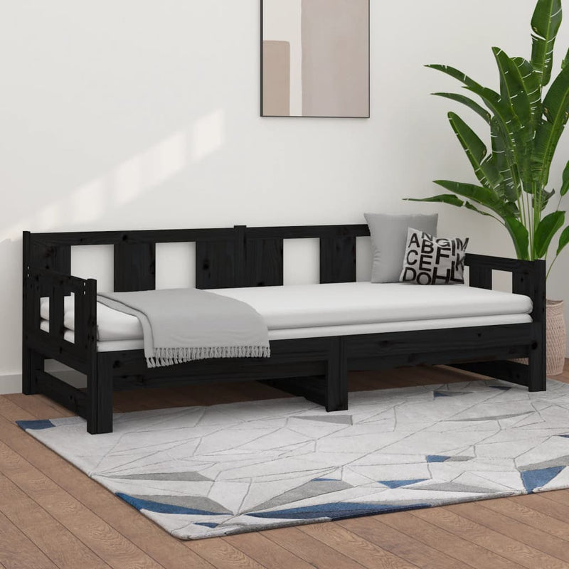 Pull-out Day Bed without Mattress Black Solid Wood Pine 2x(90x190) cm Payday Deals