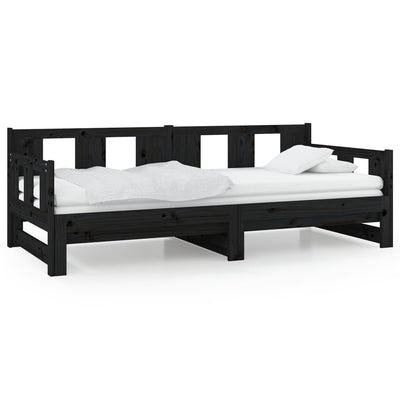 Pull-out Day Bed without Mattress Black Solid Wood Pine 2x(90x190) cm Payday Deals