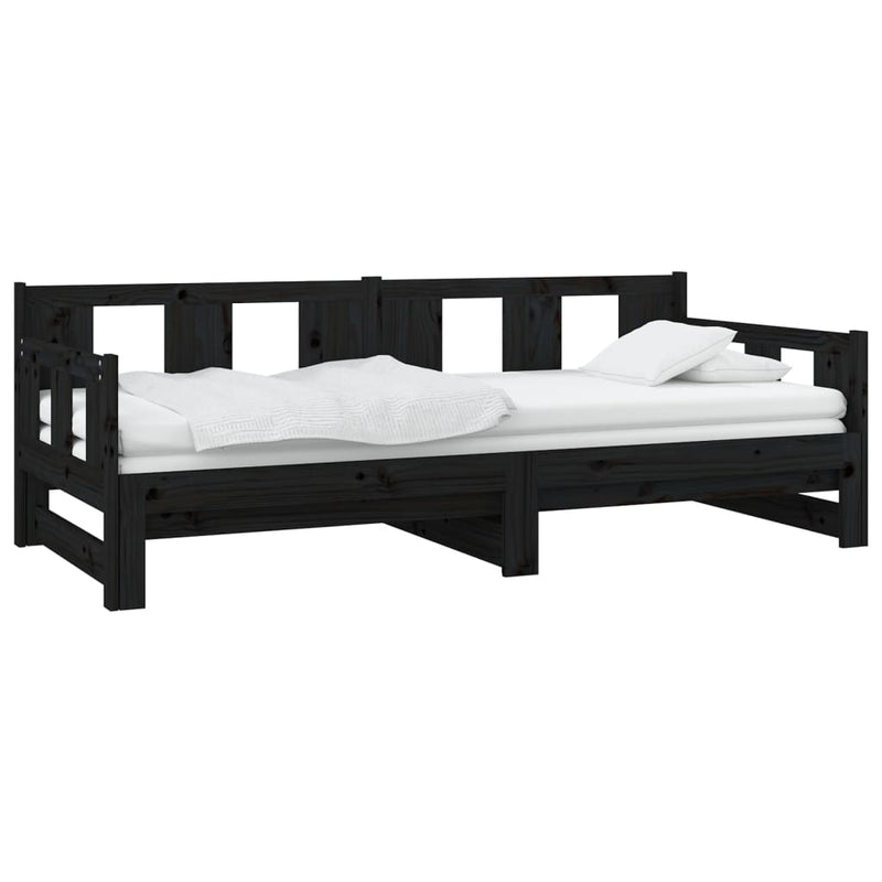 Pull-out Day Bed without Mattress Black Solid Wood Pine 2x(90x190) cm Payday Deals