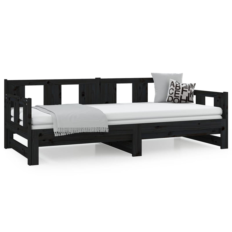 Pull-out Day Bed without Mattress Black Solid Wood Pine 2x(90x190) cm Payday Deals