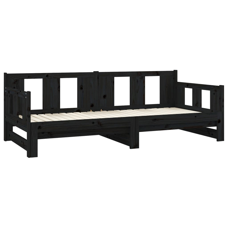 Pull-out Day Bed without Mattress Black Solid Wood Pine 2x(90x190) cm Payday Deals