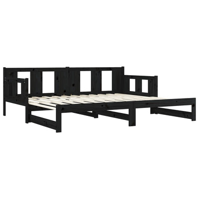 Pull-out Day Bed without Mattress Black Solid Wood Pine 2x(90x190) cm Payday Deals