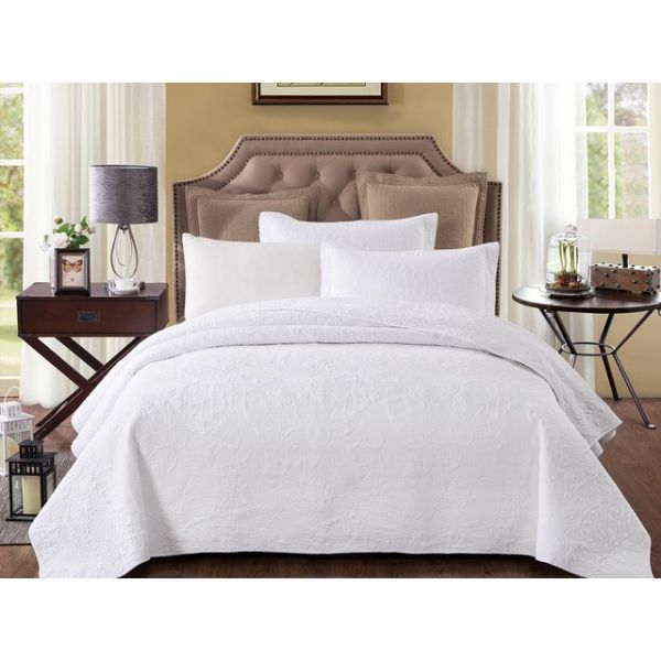 Pure White 100% Cotton Quilted 2 pcs Bedspread Coverlet Set King Single Payday Deals