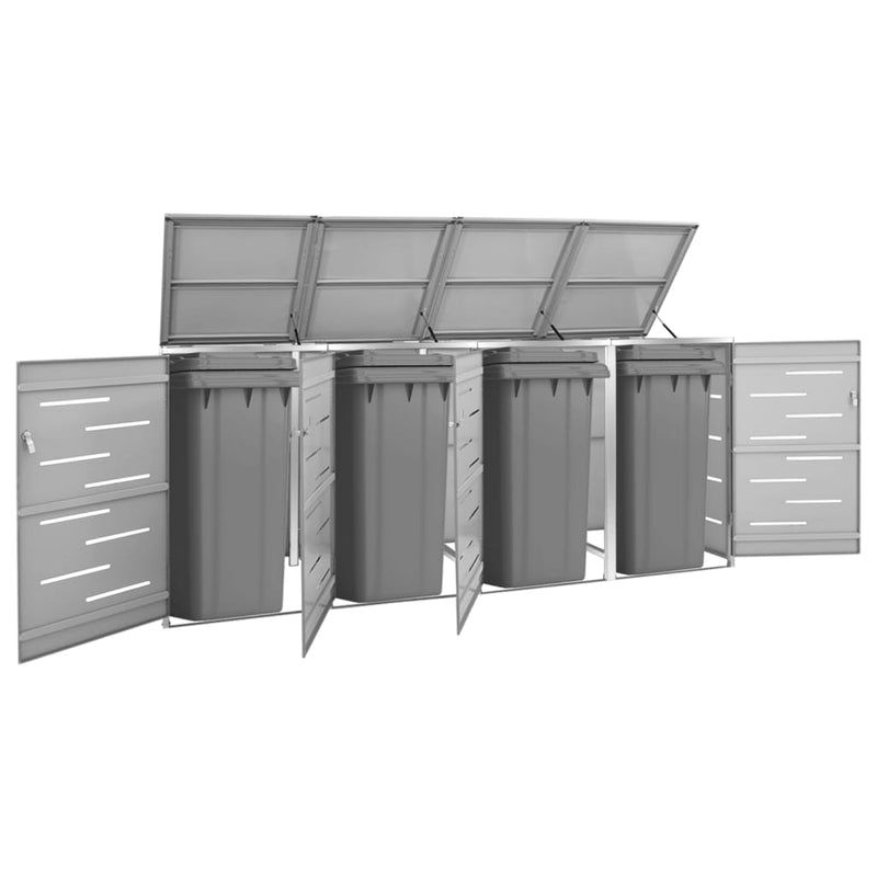 Quadruple Wheelie Bin Shed 276.5x77.5x112.5 cm Stainless Steel Payday Deals