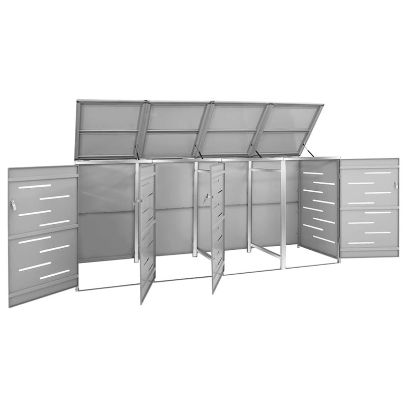 Quadruple Wheelie Bin Shed 276.5x77.5x112.5 cm Stainless Steel Payday Deals