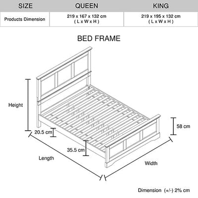 Queen Bed Frame in Solid Wood with Slats Support in Grey colour Payday Deals