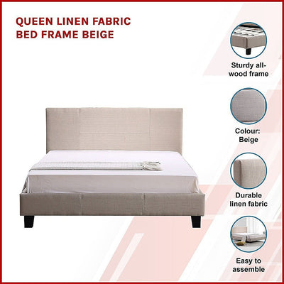 Queen Linen Fabric Bed Frame Beige Payday Deals