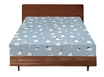 Queen Luxury 100% Cotton Flannelette Fitted Bed Sheet Authentic Flannel - Snowman Payday Deals