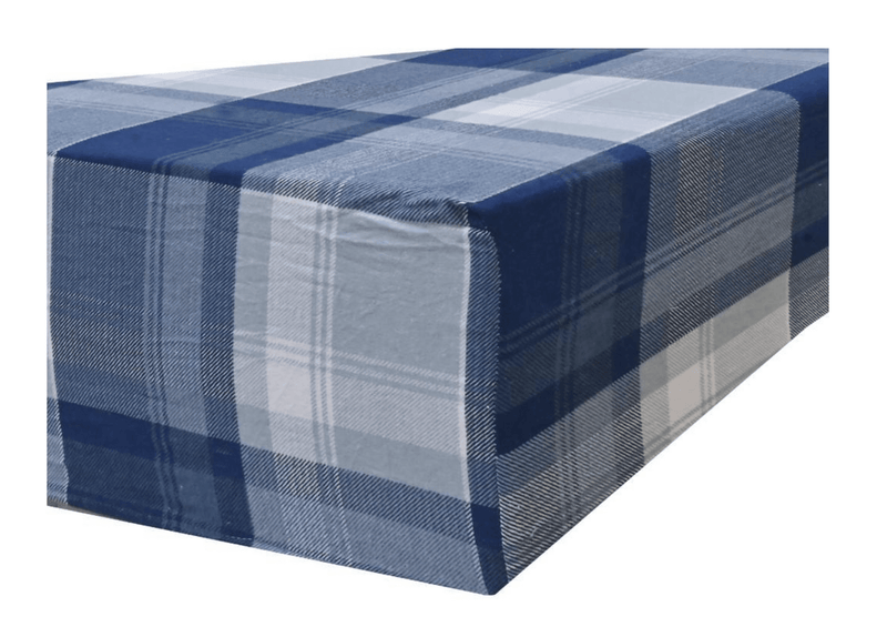 Queen Luxury 100% Cotton Flannelette Fitted Bed Sheet Flannel - Blue Check Print Payday Deals