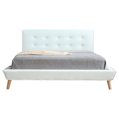 Queen PU Leather Deluxe Bed Frame White Payday Deals