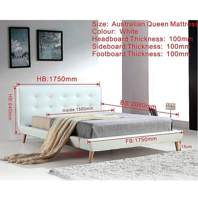 Queen PU Leather Deluxe Bed Frame White Payday Deals