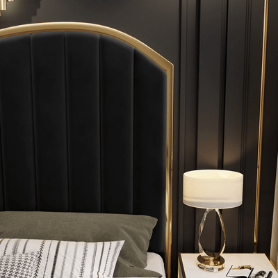 Queen Size Black Velvet Fabric Golden Metal Storage Elegant Luxury Bedframe Payday Deals