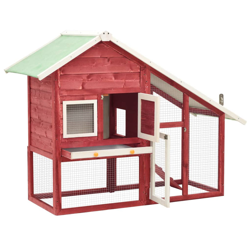 Rabbit Hutch Red and White 140x63x120 cm Solid Firwood Payday Deals