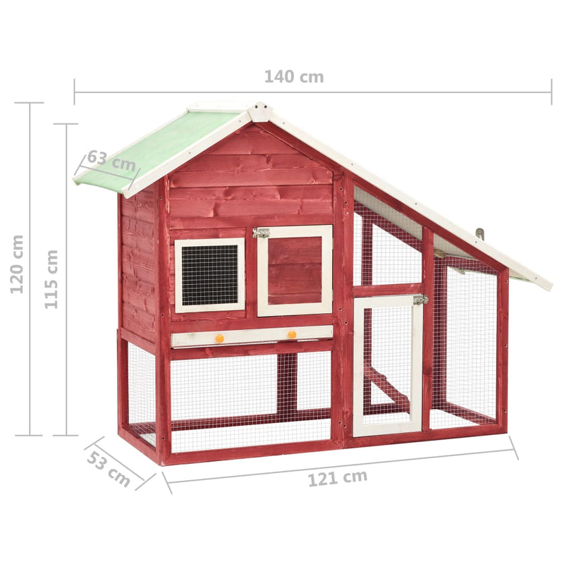 Rabbit Hutch Red and White 140x63x120 cm Solid Firwood Payday Deals