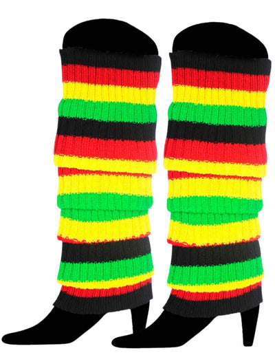 RAINBOW LEG WARMERS High Knitted Womens Neon Party Knit Ankle Socks 80s Dance - Indigenous Colours Payday Deals