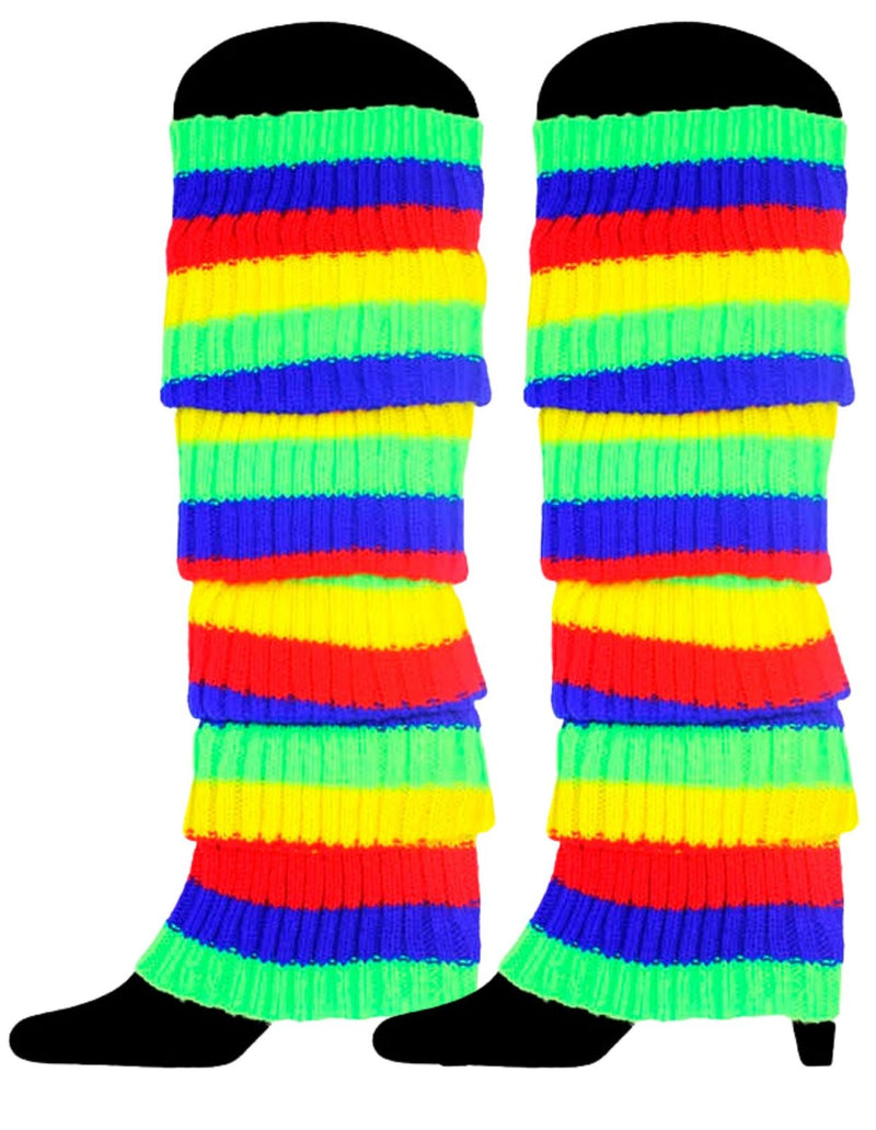 RAINBOW LEG WARMERS High Knitted Womens Neon Party Knit Ankle Socks 80s Dance - Rainbow Payday Deals