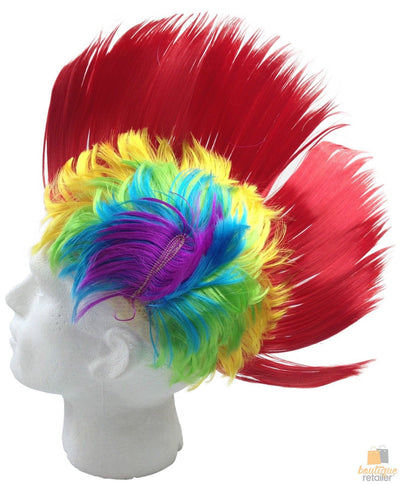 Rainbow MOHAWK WIG 70s 80s Rock Punk Hair Costume Mohican Rooster Wig Fancy Payday Deals