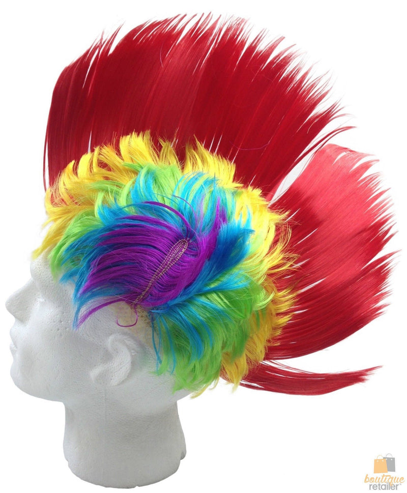 Rainbow MOHAWK WIG 70s 80s Rock Punk Hair Costume Mohican Rooster Wig Fancy Payday Deals