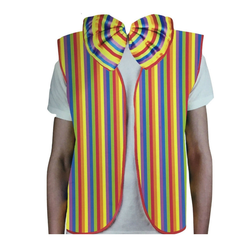 RAINBOW VEST & BOW TIE Set Kit Costume Jacket Yellow Fancy Dress Clown Party Payday Deals