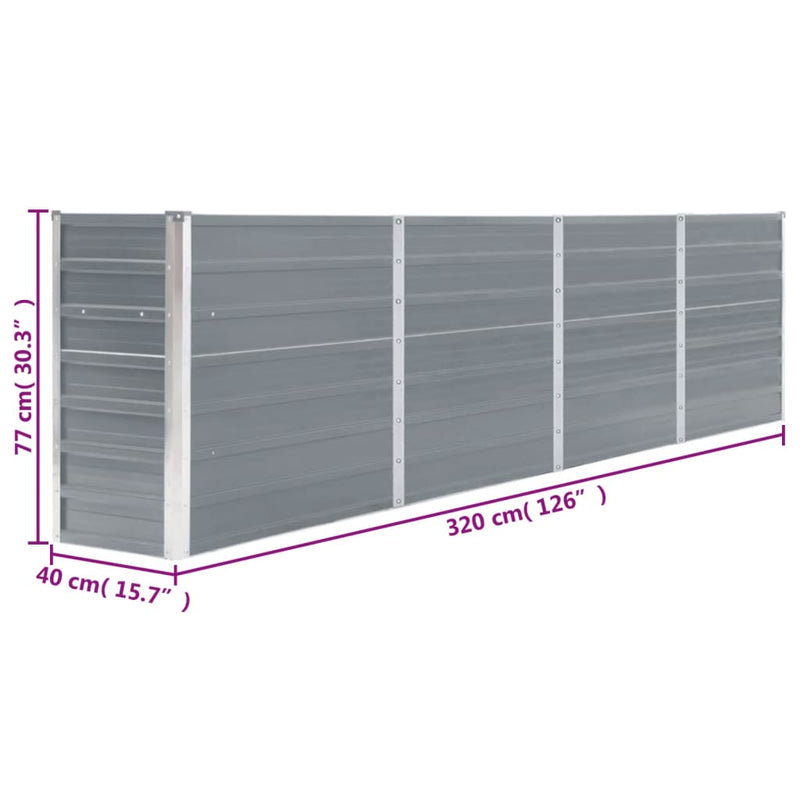 Raised Garden Bed 320x40x77 cm Galvanised Steel Grey Payday Deals
