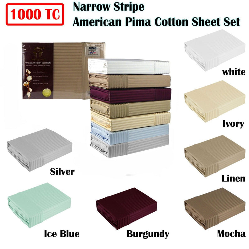 Ramesses 1000TC American Pima Cotton Narrow Stripe Sheet Set Mocha Queen Payday Deals