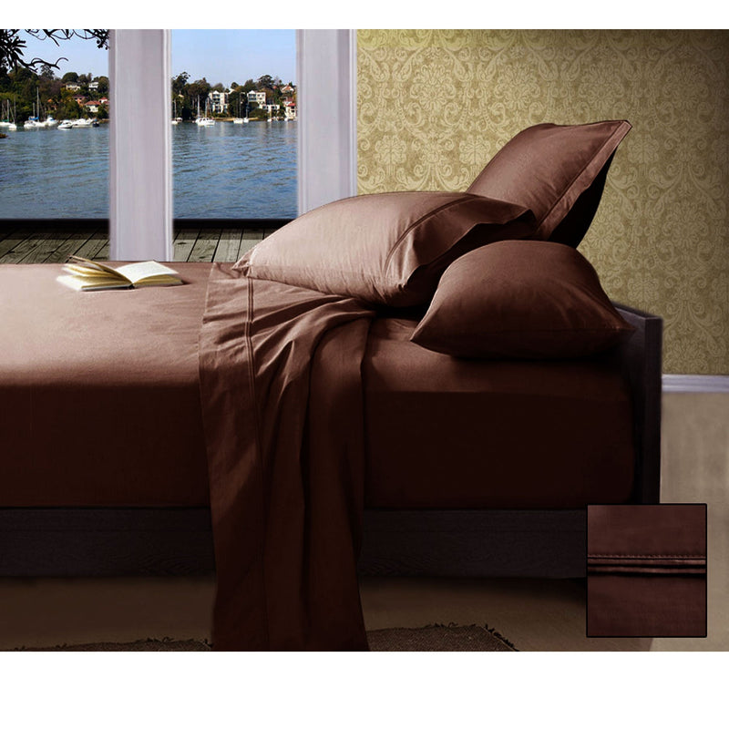 Ramesses 1000TC American Pima Cotton Plain Design Sheet Set Chocolate Queen Payday Deals