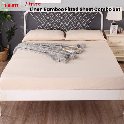 Ramesses 1000TC Linen Bamboo Fitted Sheet Combo Set Linen Queen Payday Deals