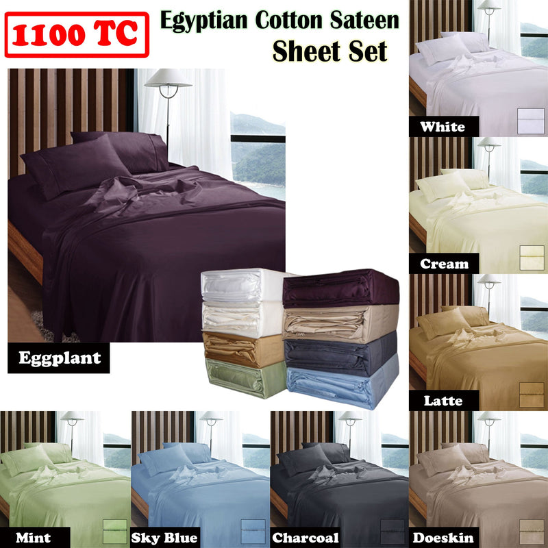 Ramesses 1100TC Egyptian Cotton Sateen Sheet Set Mint Queen Payday Deals