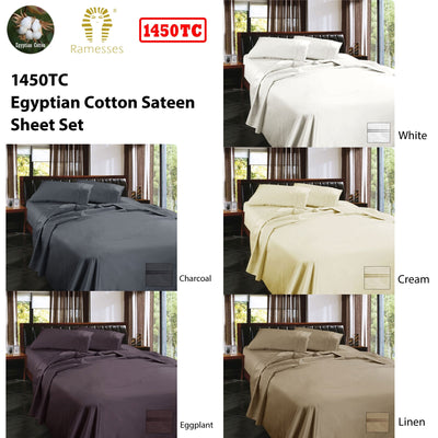 Ramesses 1450TC Egyptian Cotton Sateen Sheet Set Cream King Payday Deals