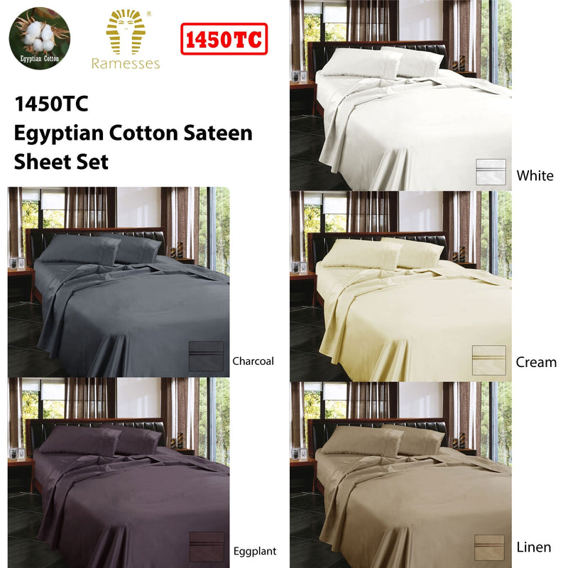 Ramesses 1450TC Egyptian Cotton Sateen Sheet Set Linen King Payday Deals